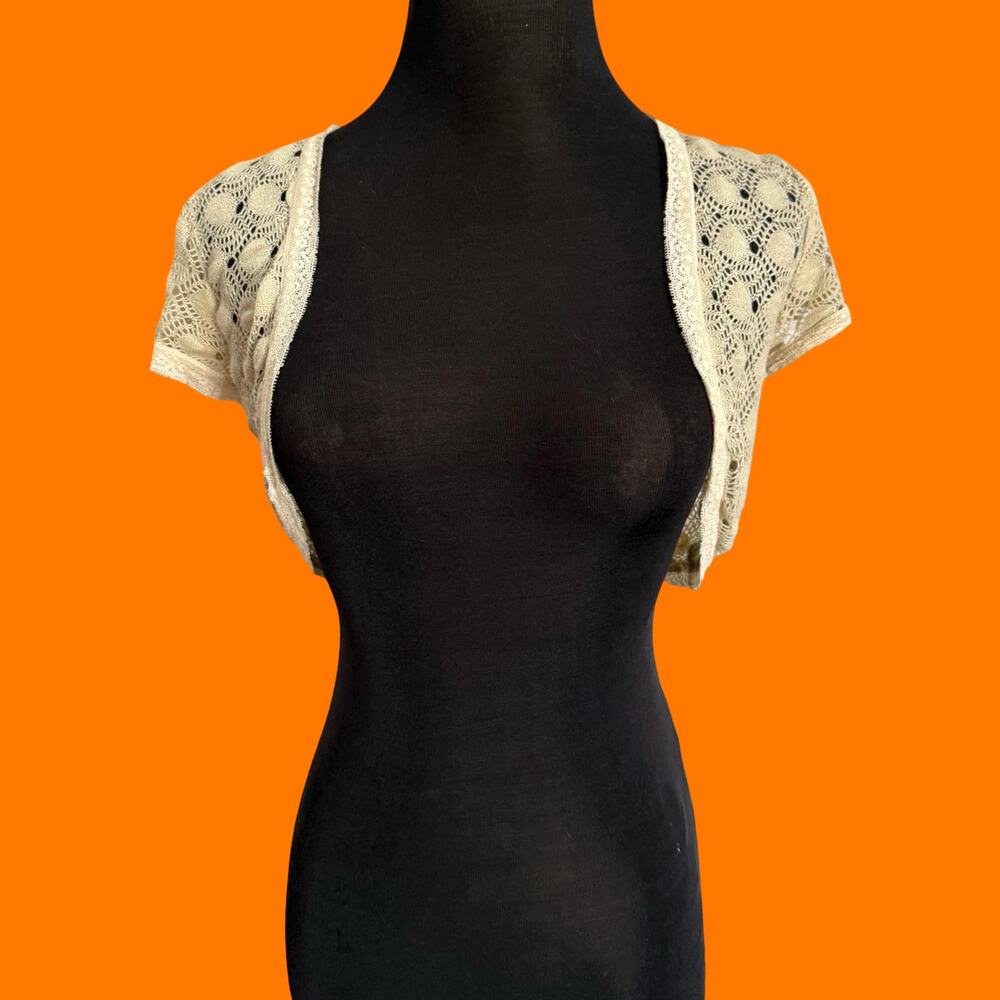 90's 00's vintage cream crochet knit cropped bolero y2k shrug M hot tempered